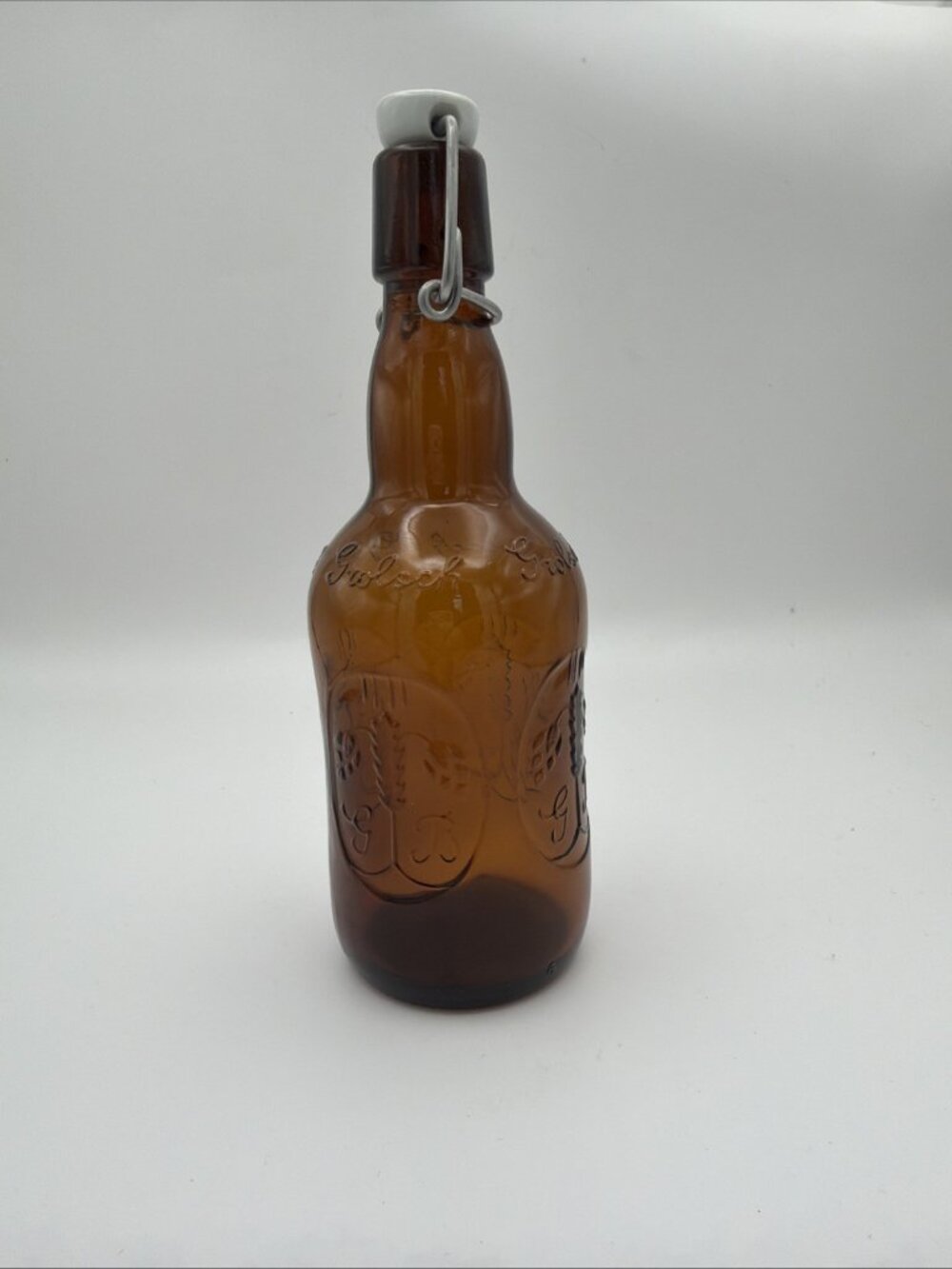 Grolsch Beer Bottle Amber Brown Glass Porcelain Flip Swing Top Vintage